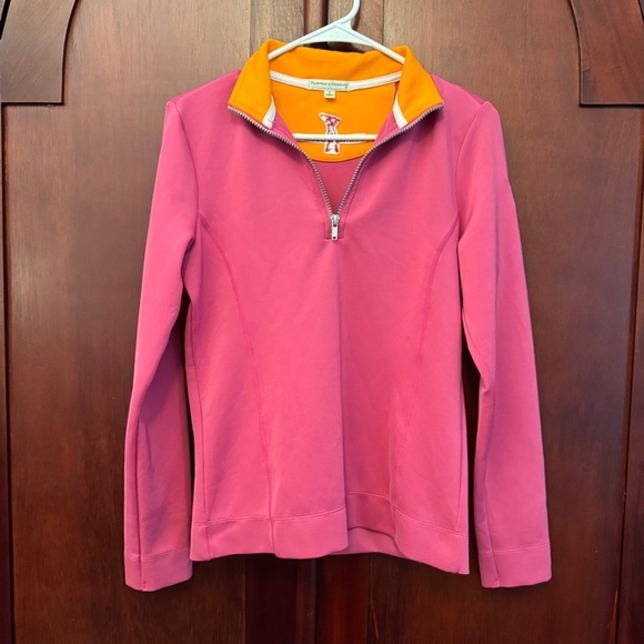 Fairway & Greene Golf Pullover Size S 1/4 Zip Long Sleeve Pink with orange trim - Picture 1 of 8